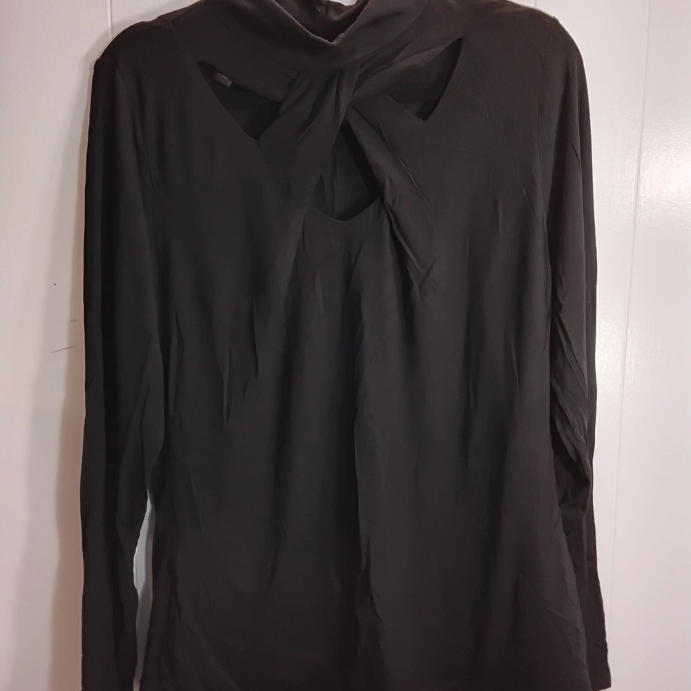 INC International Concepts Black Tie-Front Blouse
